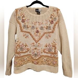 Beige Embroidered Sweater